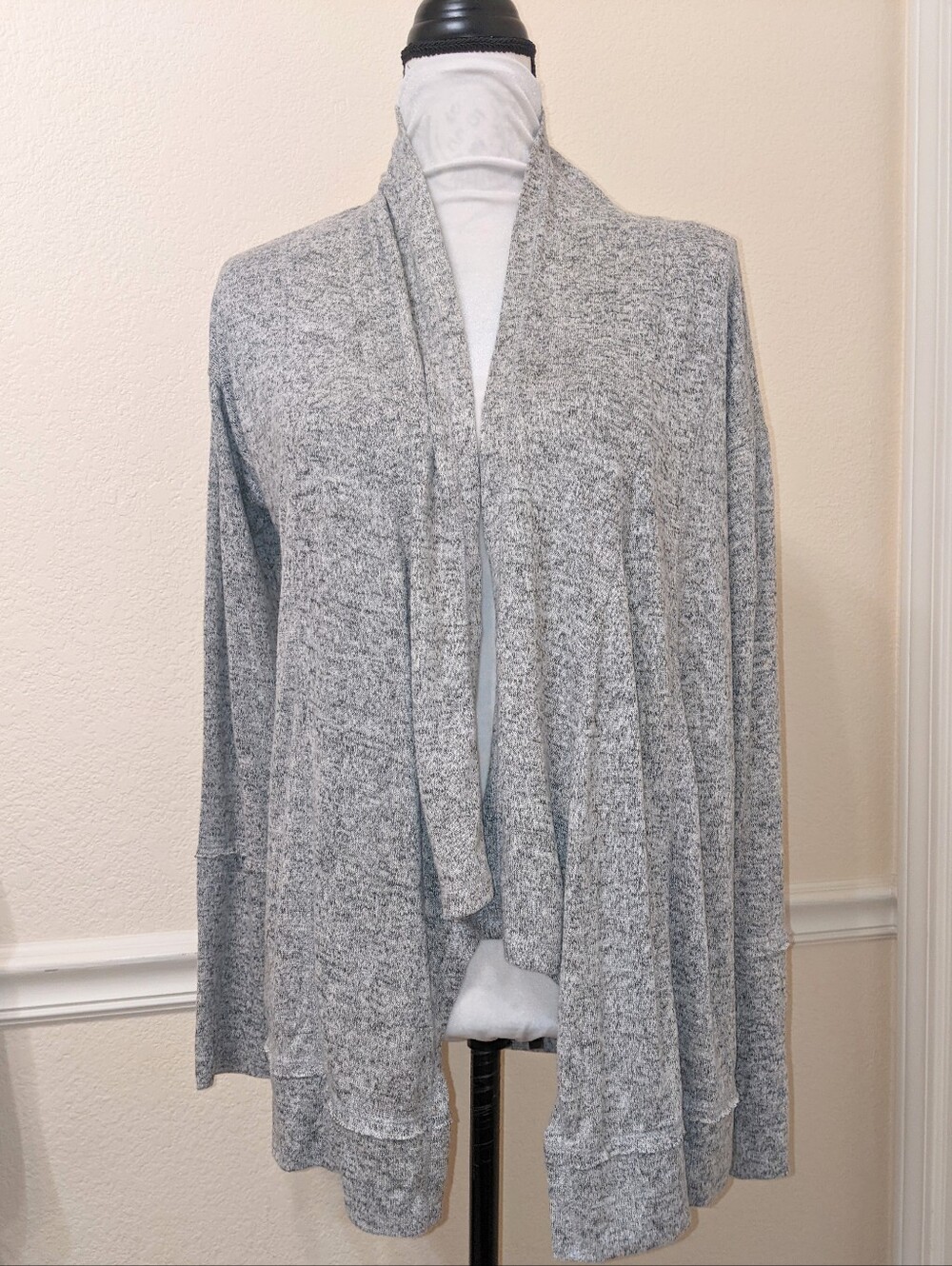 SO Gray Heather Cardigan Open Drape Front Shawl Collar Size Small